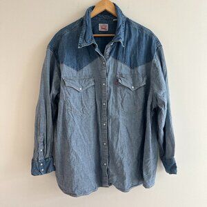 Levi’s Western Denim Snap Shirt Cowboy Ranch Pearl Snap Workwear 3X Oversized